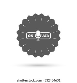 Vintage emblem medal. On air sign icon. Live stream symbol. Microphone symbol. Classic flat icon. Vector