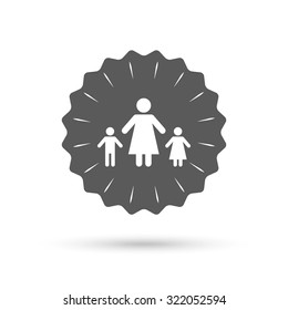 Vintage emblem medal. One-parent family with two children sign icon. Mother with son and daughter symbol. Classic flat icon. Vector