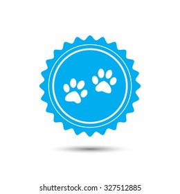 Vintage emblem medal. Paw sign icon. Dog pets steps symbol.  Classic flat icon. Vector illustration