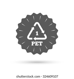 Vintage emblem medal. PET 1 icon. Polyethylene terephthalate sign. Recycling symbol. Bottles packaging. Classic flat icon. Vector