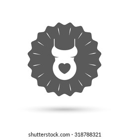 Vintage emblem medal. Pregnant woman shirt sign icon. Maternity with heart symbol Classic flat icon. Vector