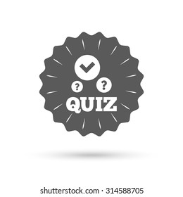 Vintage emblem medal. Quiz with check and question marks sign icon. Questions and answers game symbol. Classic flat icon. Vector