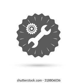Vintage emblem medal. Repair tool sign icon. Service symbol. Hammer with wrench. Classic flat icon. Vector