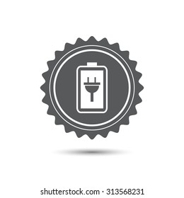 Vintage emblem medal. Simple battery icon. Battery charge icon.  Classic flat icon. Vector.