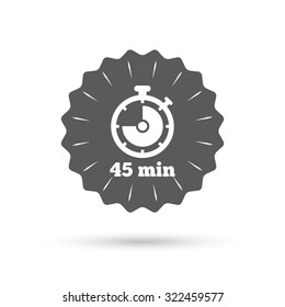Vintage emblem medal. Timer sign icon. 45 minutes stopwatch symbol. Classic flat icon. Vector
