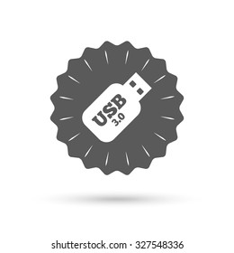 Vintage emblem medal. Usb 3.0 Stick sign icon. Usb flash drive button. Classic flat icon. Vector