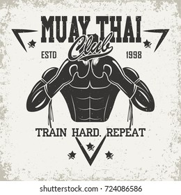 Vintage emblem of Muay Thai club, sports logo creative design, vector