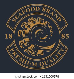 Vintage emblem with an octopus tentacle for seafood theme. Perfect for logos, badges, labels and many other uses.