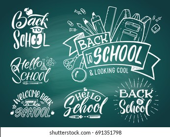 Vintage emblem set for school and university. Welcome to school. Vector hand writing words