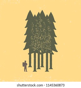 Vintage emblem of tourist-traveler in forest