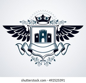 Vintage emblem, vector heraldic design.