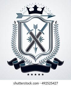 Vintage emblem, vector heraldic design.