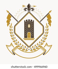 Vintage emblem, vector heraldic design.
