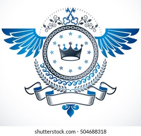 Vintage emblem, vector heraldic design.