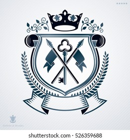 Vintage emblem, vector heraldic design.