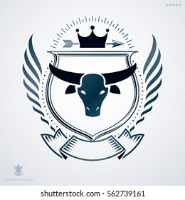 Vintage emblem, vector heraldic design.