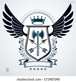 Vintage emblem, vector heraldic design.