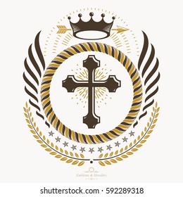 Vintage emblem, vector heraldic design.