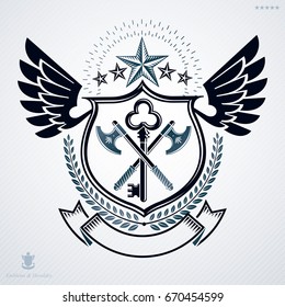 Vintage emblem, vector heraldic design.