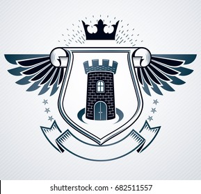 Vintage emblem, vector heraldic design.