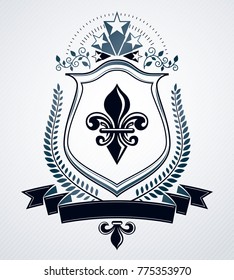 Vintage emblem, vector heraldic design.