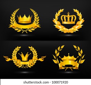 Vintage emblem, vector set on black