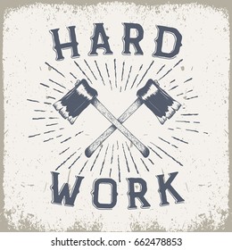 Vintage emblem,label for lumberjack style with two axes.Prints retro design