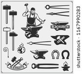 Vintage emblems for forge. Blacksmith labels, badges and design elements. Vector illustration.