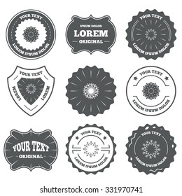 Vintage emblems, labels. Snowflakes artistic icons. Air conditioning signs. Christmas and New year winter symbols. Frozen weather. Design elements. Vector