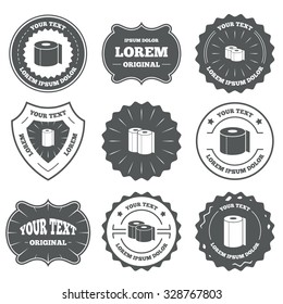 Vintage emblems, labels. Toilet paper icons. Kitchen roll towel symbols. WC paper signs. Design elements. Vector