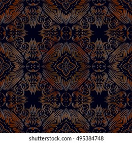 Vintage embossed pattern on black background with wood elements.