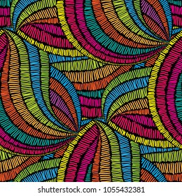Vintage embroidery waves fabric texture. Geometrical simple background. Ethnic and tribal motifs, colored lines