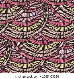 Vintage embroidery waves fabric texture. Geometrical simple background. Ethnic and tribal motifs, colored lines. 