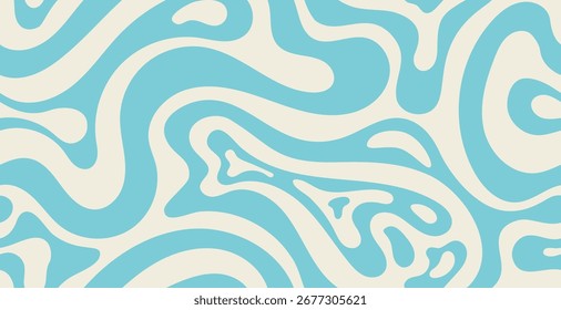 Antiguas esmeralda crema patrón ondulado Groovy . Abstractas fondo sin fisuras con pinceladas en remolino en estilo retro de los años 60-70. Textura líquida groovy para textiles, Fondo de pantalla y embalaje