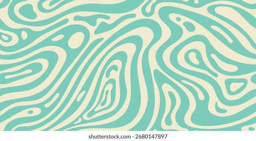 Antiguas esmeralda crema patrón ondulado Groovy . Abstractas fondo sin fisuras con pinceladas en remolino en estilo retro de los años 60-70. Textura líquida groovy para textiles, Fondo de pantalla y embalaje	