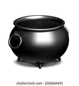 Vintage Empty black iron cauldron isolated on white. Vector illustration