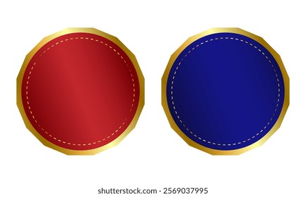 Vintage empty frame round banners in gold frame. Vector illustration of red and blue round frames for circus, casino, theatre, cinema, show signs on white background