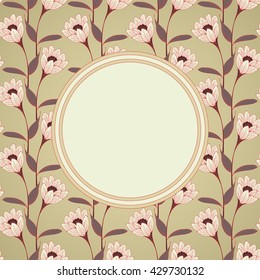 a vintage english style floral card with crocus-like flowers in white, ivory, and red brown shades