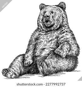 Vintage engrave isolated black bear set illustration ink sketch. American grizzly background asian animal silhouette vector art