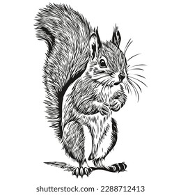 Vintage engrave isolated squirrel illustration cut ink sketch baby squirrel.
