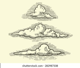 Vintage Engraved Clouds. Vector Illustration