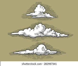 Vintage Engraved Clouds. Vector Illustration