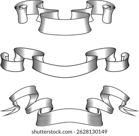 Vintage Engraved Ribbon Banners Collection – Hand Drawn Retro Scrolls and Labels