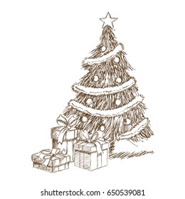 Vintage Engraved Style Hand Drawn Tree Decoration Ball Garland Gifts Sketch