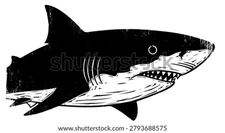 Vintage engraved woodcut shark. Vector stock