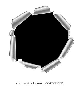 Vintage engraving black and white stylized drawing of torn hole. Vector illustration