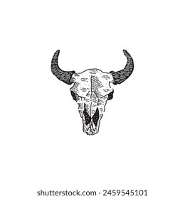 Vintage engraving bull skull head vector isolated on white background