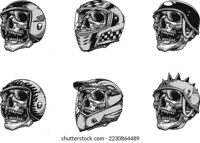 Vintage Engraving Creepy Skull with Helmet Isolated Vector Illustration Clipart