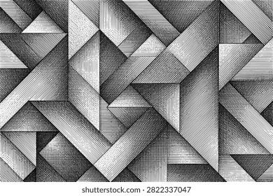 Vintage engraving crosshatch geometric pattern with intersecting triangles