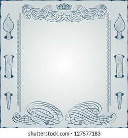 vintage engraving frame with monogram and brush